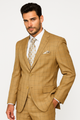 Khaki Camel Color - MENS MODERN FIT PLAID WINDOWPANE TAN SUIT WITH DOUBLE BREASTED  VEST- Tan Bronze Patterned Suit