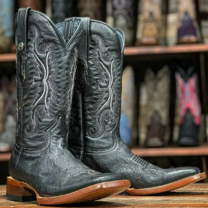 Men's Bexar Genuine Smooth Ostrich Square Toe Boots Black - 6.5