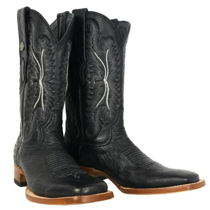 Men's Bexar Genuine Smooth Ostrich Square Toe Boots Black - 6
