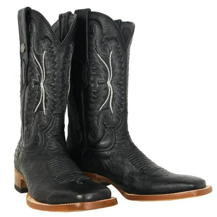 Men's Bexar Genuine Smooth Ostrich Square Toe Boots Black - 6.5
