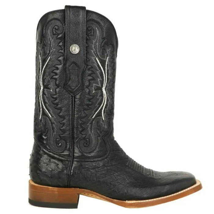 Men's Bexar Genuine Smooth Ostrich Square Toe Boots Black - 6.5