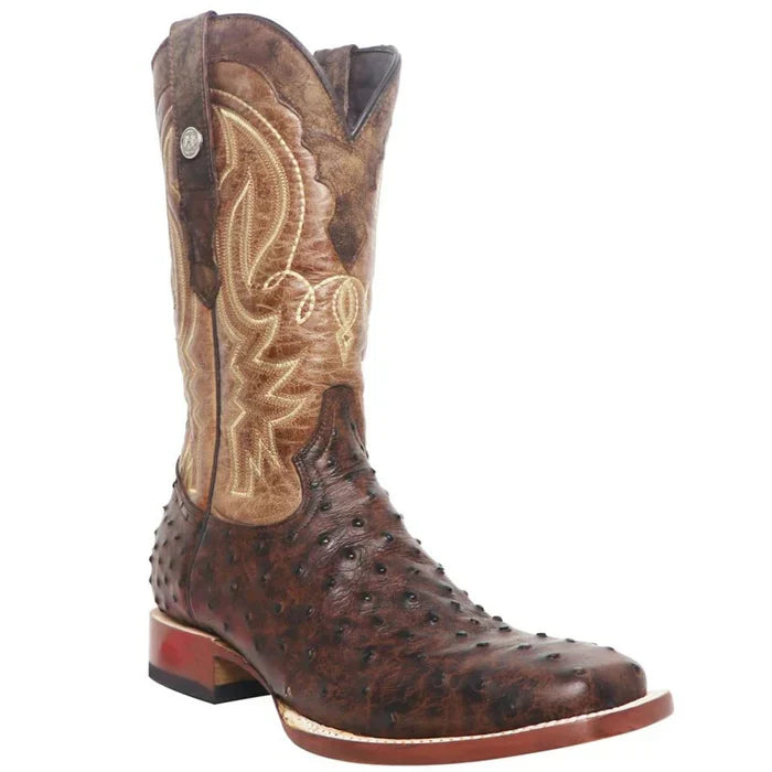 Men's Big Cabin Print Ostrich Square Toe Boots Chocolate - 6.5