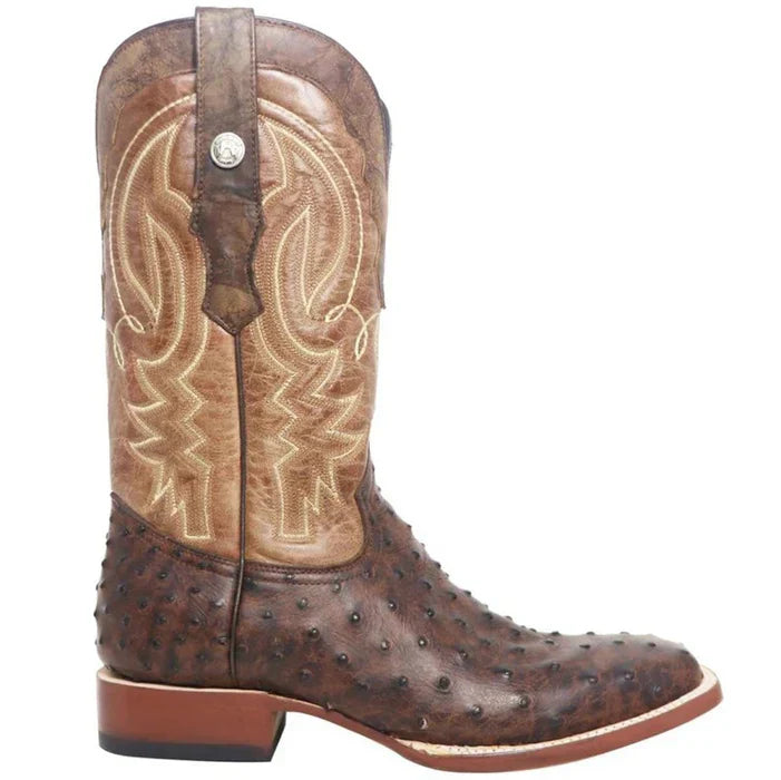 Men's Big Cabin Print Ostrich Square Toe Boots Chocolate - 6.5