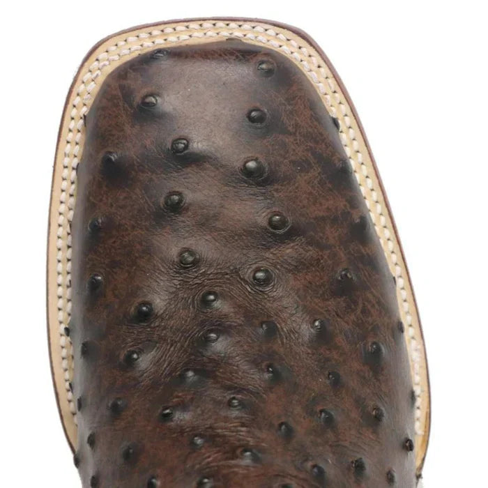 Men's Big Cabin Print Ostrich Square Toe Boots Chocolate - 6.5