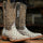 Men's "Bois D'Arc" Full Quill Ostrich Square Toe Boots Light Brown