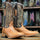 Men's Bosque Genuine Smooth Ostrich Square Toe Boots Brandy