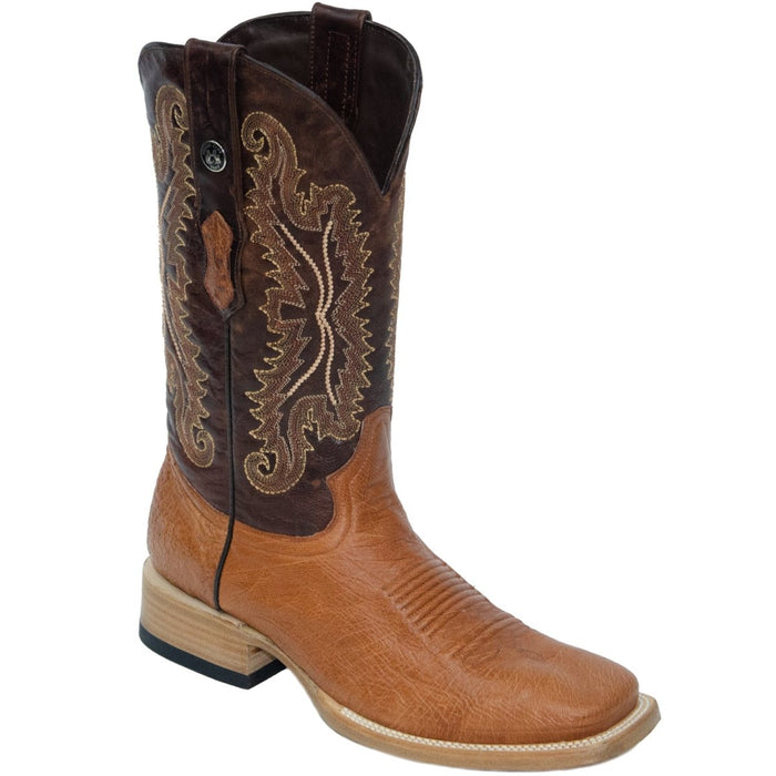Men's Bosque Genuine Smooth Ostrich Square Toe Boots Brandy - 6