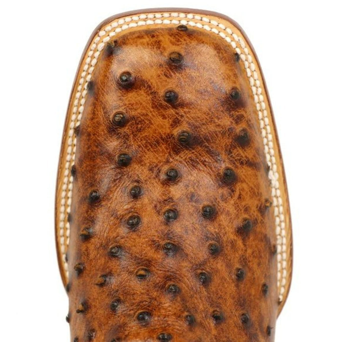 Men's Broken Arrow Print Ostrich Square Toe Boots Cognac - 6