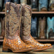 Men's Broken Arrow Print Ostrich Square Toe Boots Cognac