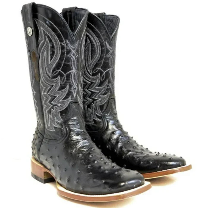 Men's Checotah Print Ostrich Square Toe Boots Black - 6.5