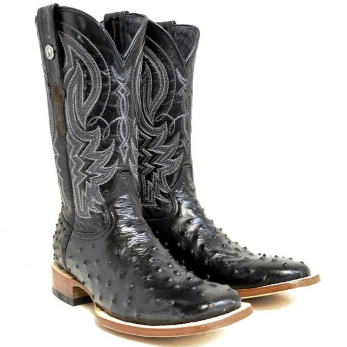 Men's Checotah Print Ostrich Square Toe Boots Black - 6