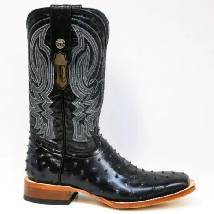 Men's Checotah Print Ostrich Square Toe Boots Black - 6.5