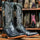 Men's Checotah Print Ostrich Square Toe Boots Black