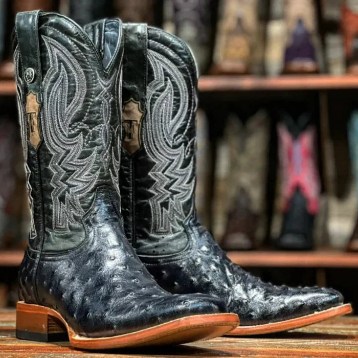 Men's Checotah Print Ostrich Square Toe Boots Black - 6.5