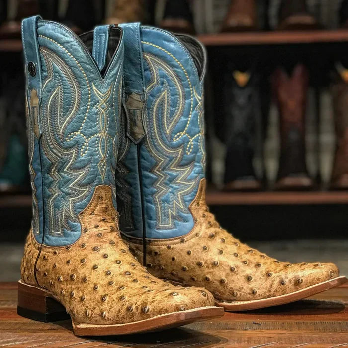 Men's Cooper Print Ostrich Square Toe Boots Matte Rustic Orix - 6.5
