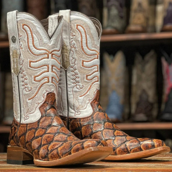 Men's Dillon Print Monster Fish Square Toe Boots Cognac - 6