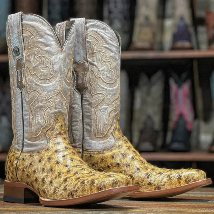 Men's Dutton Print Ostrich Square Toe Boots Rustic Orix: - 6.5