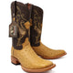 Men's Genuine Full Quill Ostrich Square Toe Boots Antique Saddle