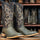 Men's Genuine Full Quill Ostrich Square Toe Boots Brandy