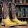 Men's Genuine Full Quill Ostrich Square Toe Boots Antique Saddle