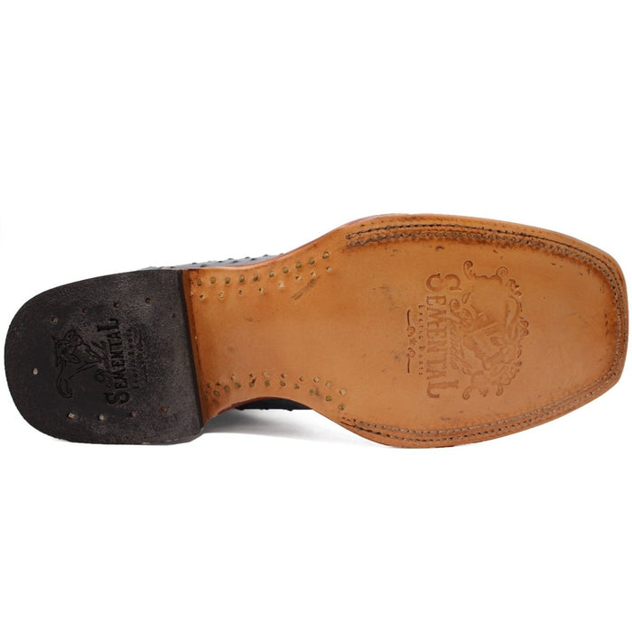 Men's Genuine Full Quill Ostrich Square Toe Boots Blue Jean - 6