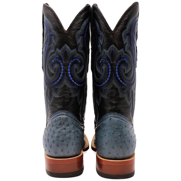 Men's Genuine Full Quill Ostrich Square Toe Boots Blue Jean - 6