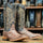 Men's Genuine Full Quill Ostrich Square Toe Boots Brown