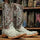 Men's Genuine Full Quill Ostrich Square Toe Boots Brown