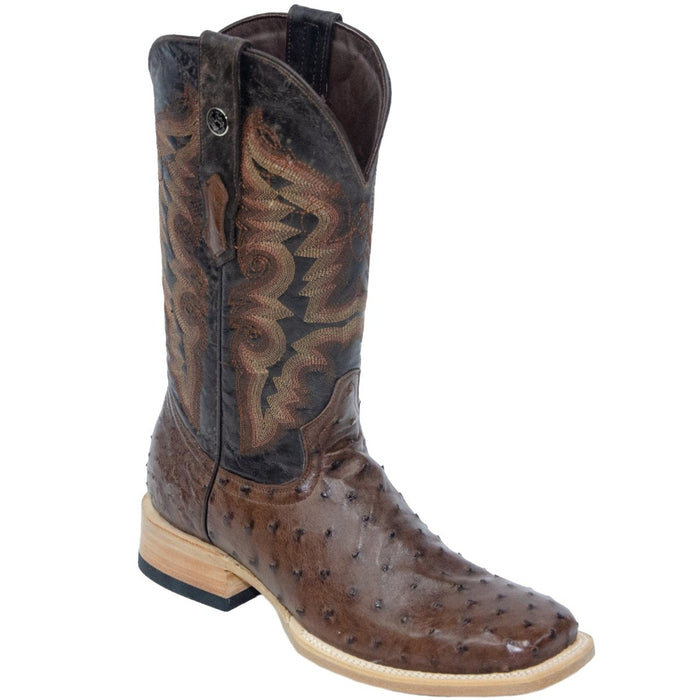 Men's Genuine Full Quill Ostrich Square Toe Boots Brown - 6