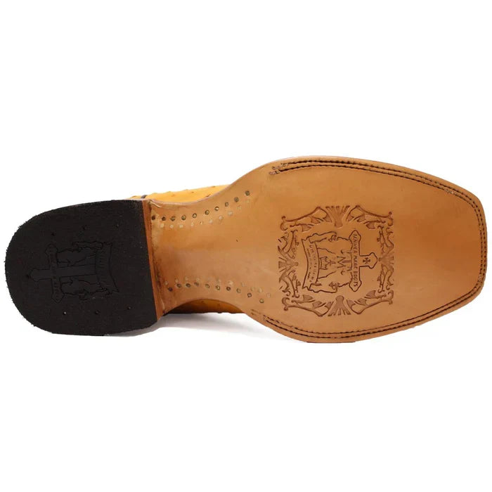 Men's Genuine Full Quill Ostrich Square Toe Boots Buttercup - 6.5