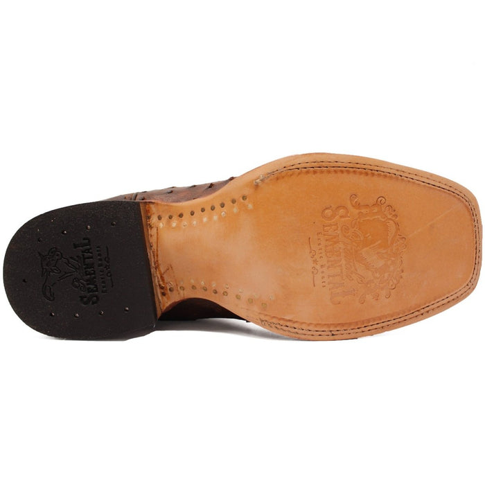 Men's Genuine Full Quill Ostrich Square Toe Boots Cherry Wood - 6