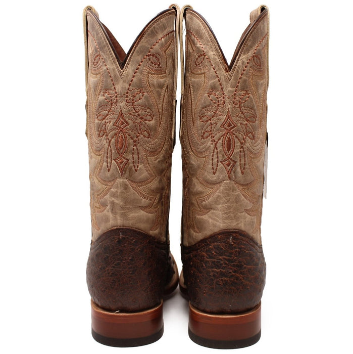 Men's Genuine Full Quill Ostrich Square Toe Boots Cherry Wood - 6
