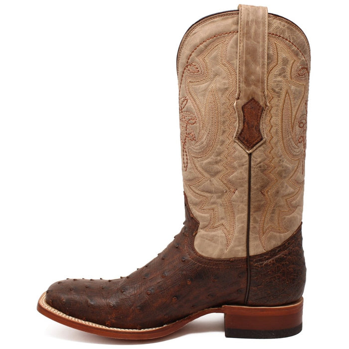 Men's Genuine Full Quill Ostrich Square Toe Boots Cherry Wood - 6