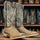 Men's Genuine Full Quill Ostrich Square Toe Boots Light Brown