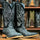 Men's Genuine Full Quill Ostrich Square Toe Boots Mojave Black