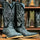 Men's Genuine Full Quill Ostrich Square Toe Boots Mojave Black