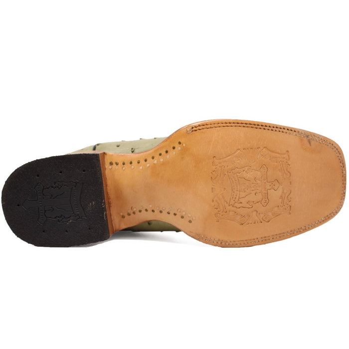 Men's Genuine Full Quill Ostrich Square Toe Boots Olive Green - 6