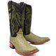 Men's Genuine Full Quill Ostrich Square Toe Boots Olive Green