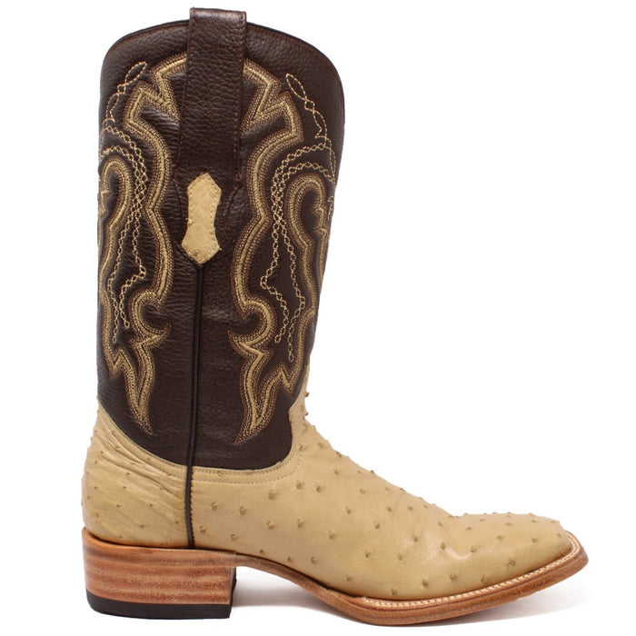Men's Genuine Full Quill Ostrich Square Toe Boots Olive Green - 6
