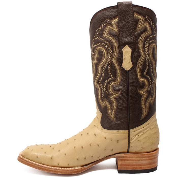 Men's Genuine Full Quill Ostrich Square Toe Boots Olive Green - 6