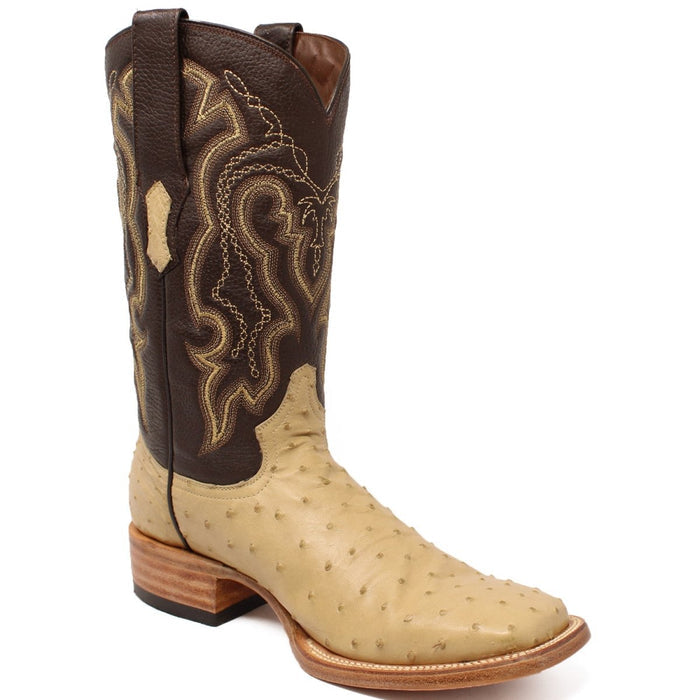 Men's Genuine Full Quill Ostrich Square Toe Boots Olive Green - 6