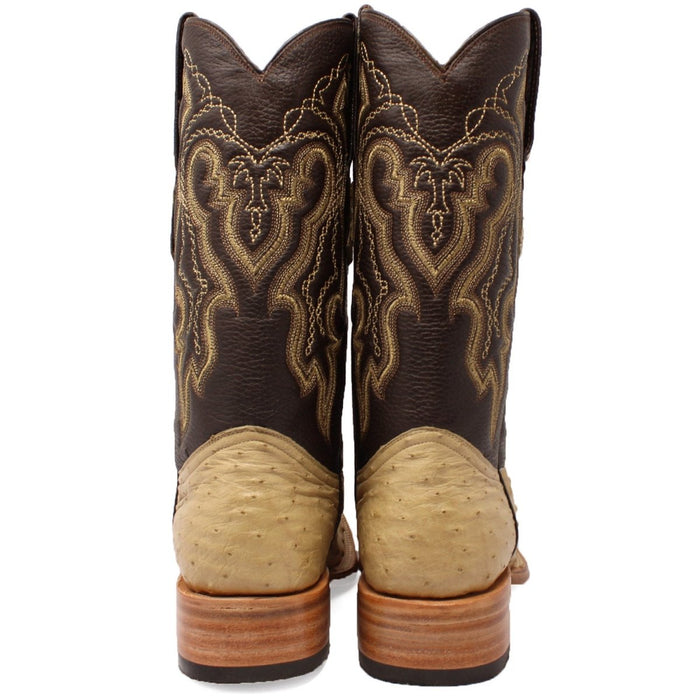 Men's Genuine Full Quill Ostrich Square Toe Boots Oryx - 6