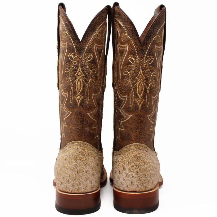 Men's Genuine Full Quill Ostrich Square Toe Boots Rio Grand Antique - 6
