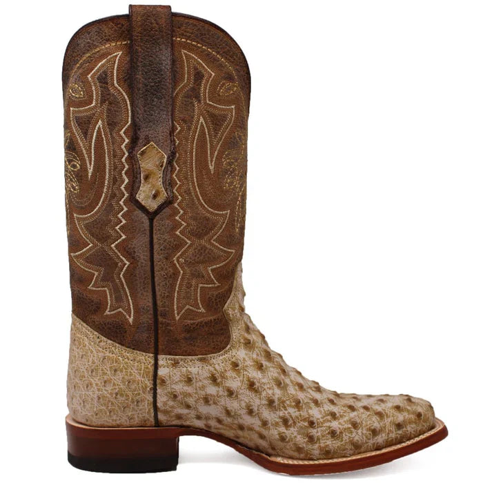 Men's Genuine Full Quill Ostrich Square Toe Boots Rio Grand Antique - 6