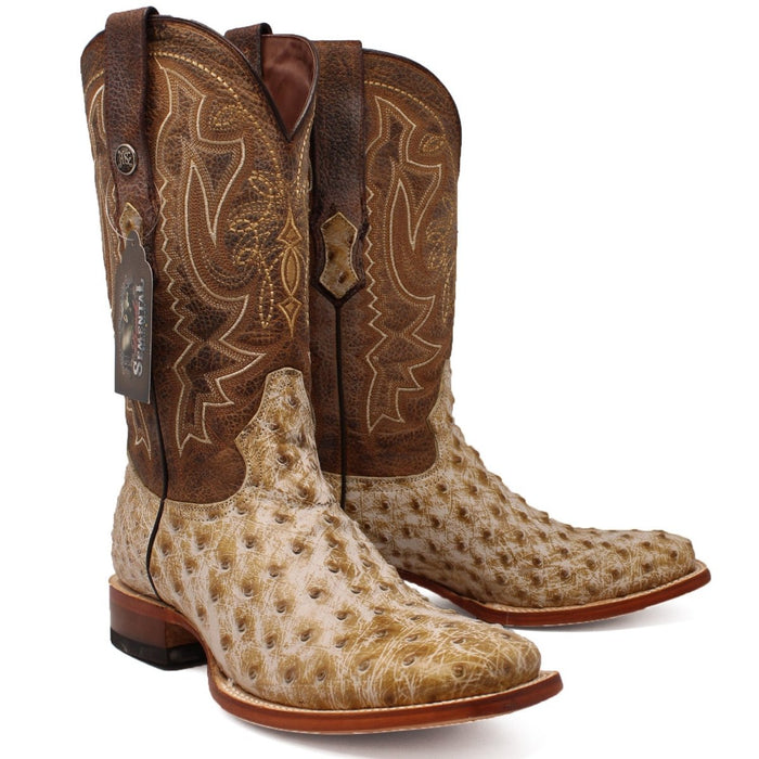 Men's Genuine Full Quill Ostrich Square Toe Boots Rio Grand Antique - 6