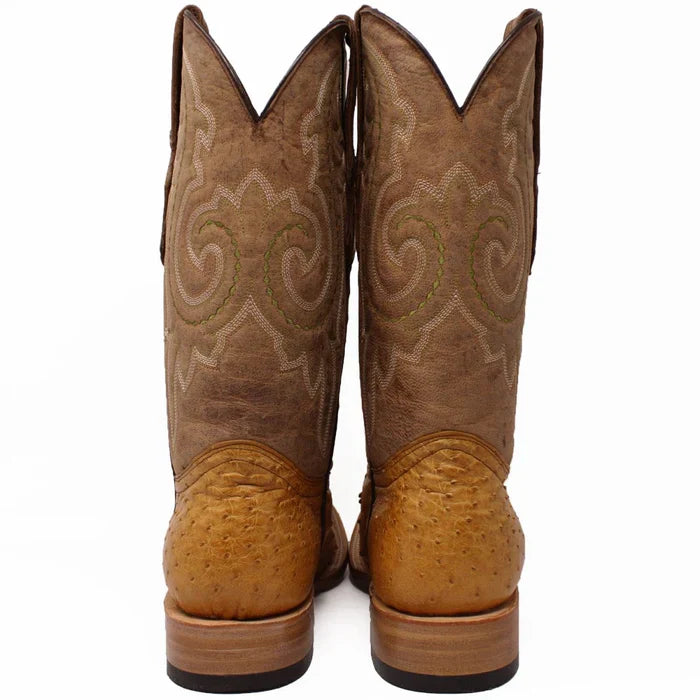 Men's Genuine Full Quill Ostrich Square Toe Boots Rio Grand Antique - 6