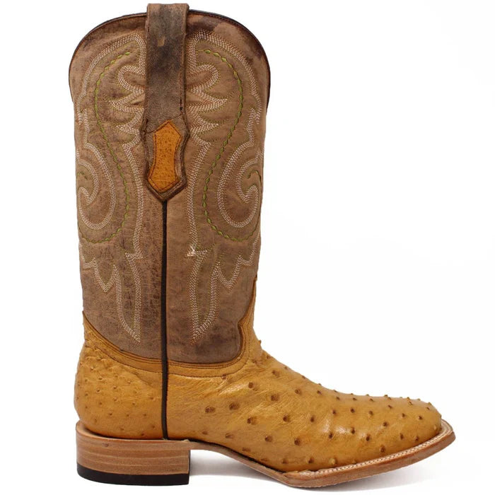 Men's Genuine Full Quill Ostrich Square Toe Boots Rio Grand Antique - 6