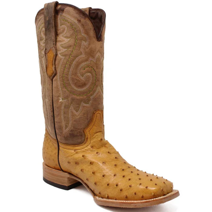 Men's Genuine Full Quill Ostrich Square Toe Boots Rio Grand Antique - 6