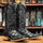 Men's Genuine Monster Fish Leather Square Toe Boots Black