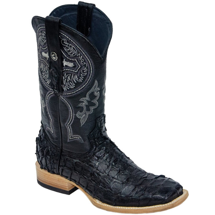 Men's Genuine Monster Fish Leather Square Toe Boots Black - 6